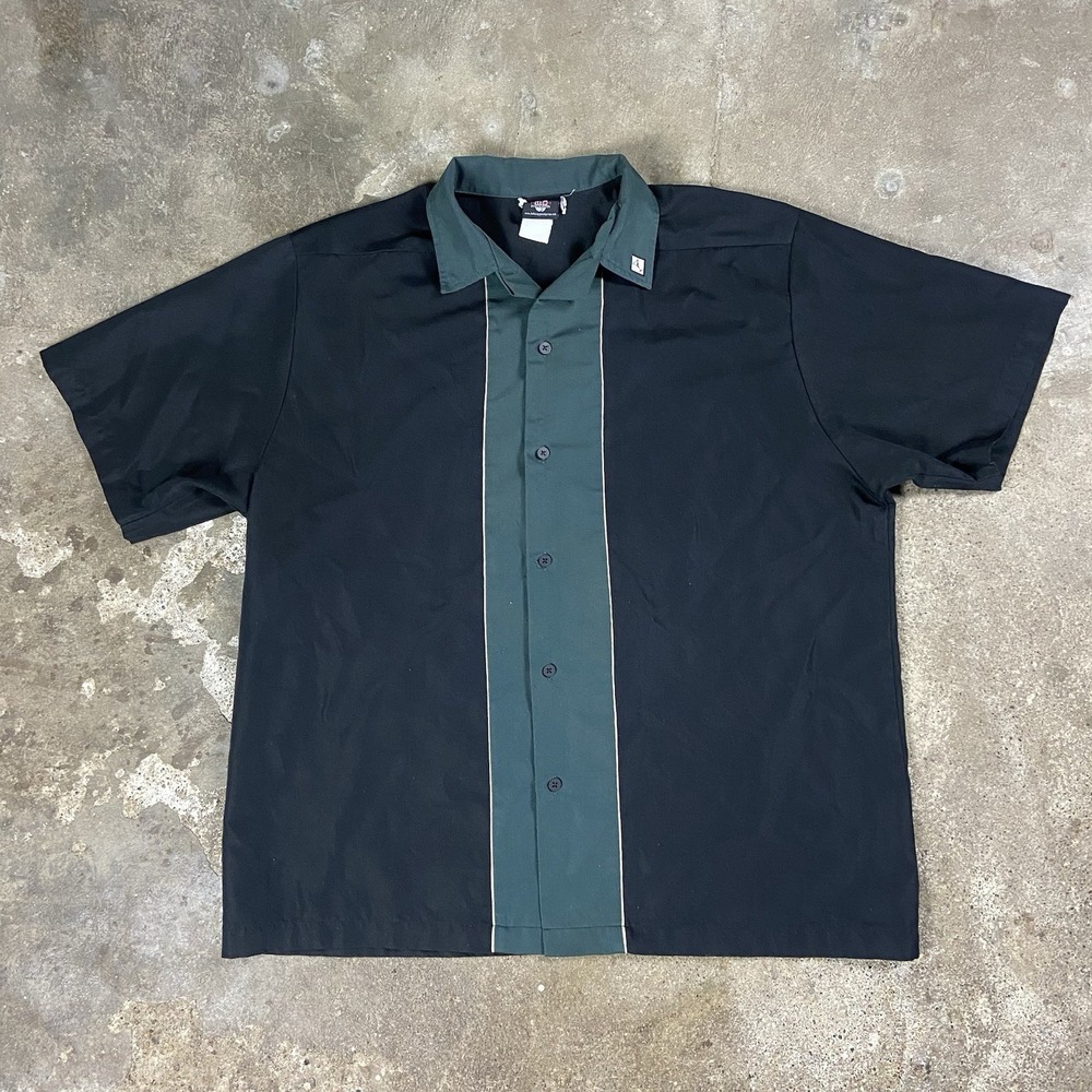 Vintage Hilton Bowling Retro Button Up T-Shirt Size XL Green‎ Black King Pins
